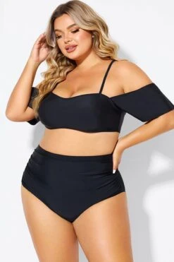 Featured Products 17 Black Lace Up Off The Shoulder Ruffle Bikini Top