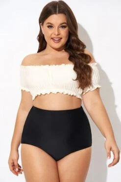 Retro White Ruffles Bardot Sleeves Bikini Top -Bikini Bliss Shop b debk147001 3