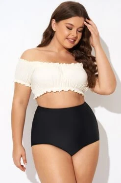 Featured Products 19 Retro White Ruffles Bardot Sleeves Bikini Top