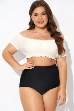 Retro White Ruffles Bardot Sleeves Bikini Top -Bikini Bliss Shop b debk147001 5