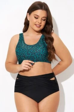 Green Leopard Print Knot Swim Bikini Top -Bikini Bliss Shop b debk148001 3