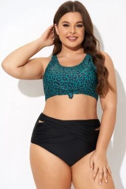 Green Leopard Print Knot Swim Bikini Top -Bikini Bliss Shop b debk148001 4