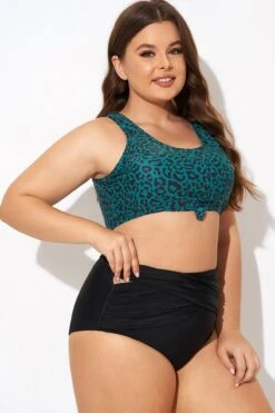 Green Leopard Print Knot Swim Bikini Top -Bikini Bliss Shop b debk148001 6