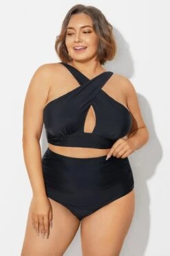 Black High Neck Cross Front Bikini Top -Bikini Bliss Shop b debk152001 4