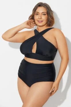 Black High Neck Cross Front Bikini Top -Bikini Bliss Shop b debk152001 5