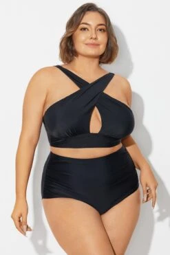 Black High Neck Cross Front Bikini Top -Bikini Bliss Shop b debk152001 6