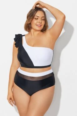 Black＆White Chic One Shoulder Bikini Top -Bikini Bliss Shop b debk153001 4