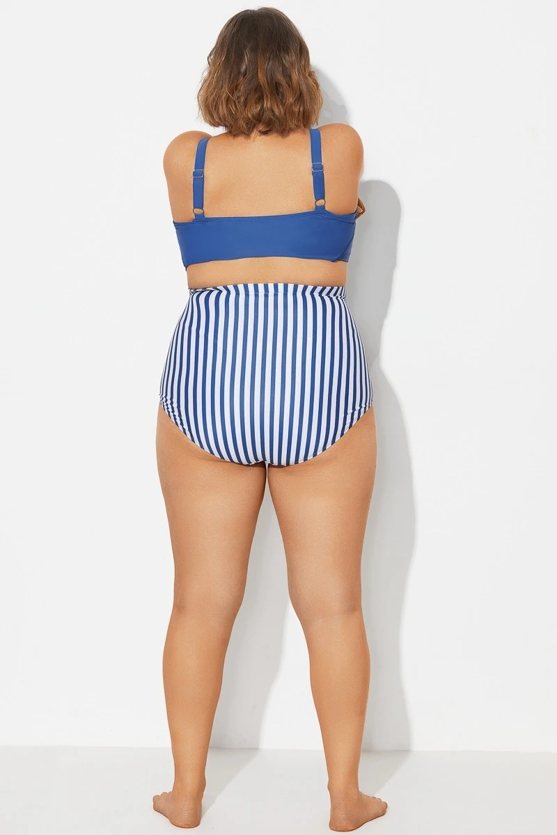 Navy&White Vertical Stripe High Waisted Bkini Bottom 2 Navy&White Vertical Stripe High Waisted Bkini Bottom - Image 2