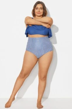 Navy&White Vertical Stripe High Waisted Bkini Bottom 6 Navy&White Vertical Stripe High Waisted Bkini Bottom -Bikini Bliss Shop b debt002023 3