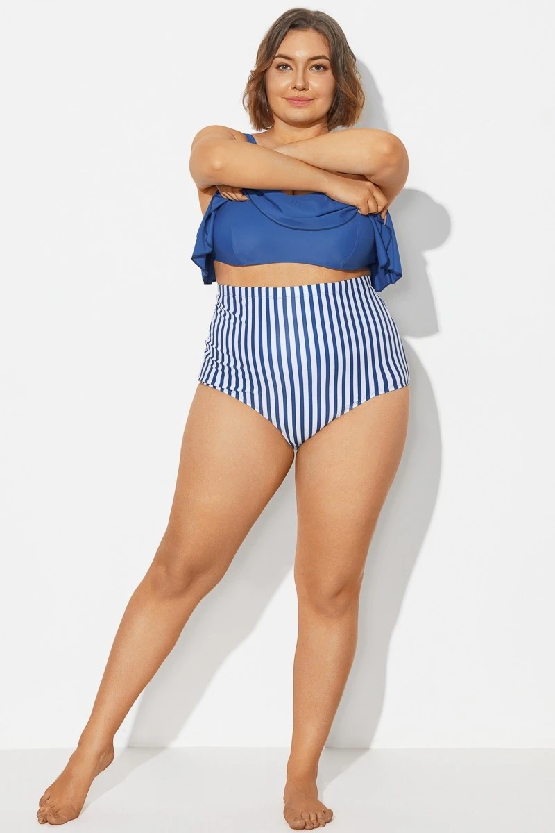 Navy&White Vertical Stripe High Waisted Bkini Bottom 3 Navy&White Vertical Stripe High Waisted Bkini Bottom - Image 3
