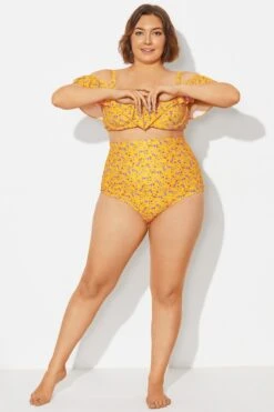 Yellow Floral High Waist Brief For Lady -Bikini Bliss Shop b debt002024 3