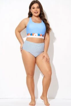 Blue And White Striped Swim Bottom -Bikini Bliss Shop b debt006006 3