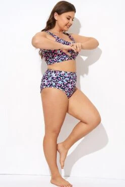 Peach Leopard High-waisted Bikini Bottom -Bikini Bliss Shop b debt006008 3