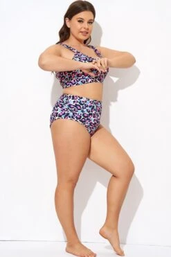 Peach Leopard High-waisted Bikini Bottom -Bikini Bliss Shop b debt006008 4