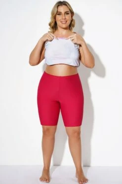 Wine Red Women Long Bike Short Swim Bottom