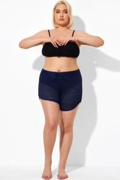 Blue Hollow Out Lace Overlay Swim Bottom