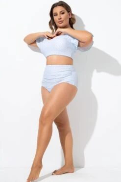 Blue High Waist Bikini Bottom With Side Ruching -Bikini Bliss Shop b debt016006 4