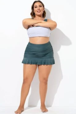 Green Ruffles Skirt With Built-in Brief -Bikini Bliss Shop b debt025002 4