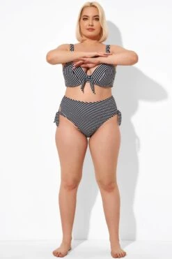 Black Stripe Side Knot High Waist Brief For Lady -Bikini Bliss Shop b debt027004 4 1