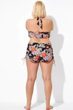 Drawstring Side Flower Printed Swim Shorts -Bikini Bliss Shop b debt043001 2