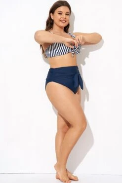 Striped Tie Front Women Bikini Bottom -Bikini Bliss Shop b debt049004 3