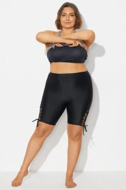 Lace Up Side Black Mid Waist Swim Shorts -Bikini Bliss Shop b debt064001 3