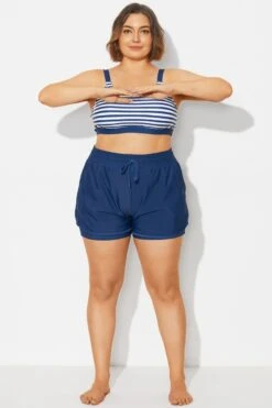 Plus Size Navy Mid Waist Women Shorts -Bikini Bliss Shop b debt065003 3