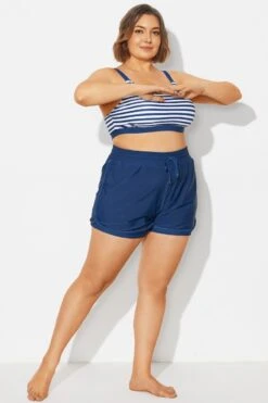 Plus Size Navy Mid Waist Women Shorts -Bikini Bliss Shop b debt065003 4