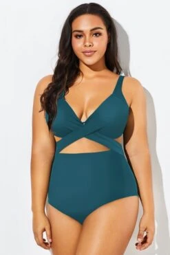 Green Modest Cut-out One Piece Swimsuit For Lady -Bikini Bliss Shop b deop006001 33