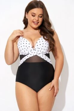 Elegant Dot Colorblock Mesh One Piece Swimsuit -Bikini Bliss Shop b deop006010 4