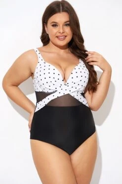 Elegant Dot Colorblock Mesh One Piece Swimsuit -Bikini Bliss Shop b deop006010 5
