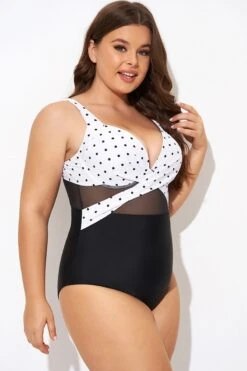 Elegant Dot Colorblock Mesh One Piece Swimsuit -Bikini Bliss Shop b deop006010 6