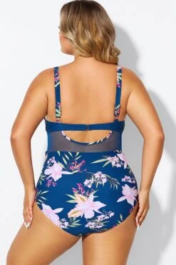 Floral Print Cut Out Mesh Underwire One Piece Swimsuit -Bikini Bliss Shop b deop006012 2