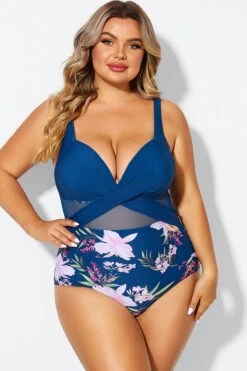 Floral Print Cut Out Mesh Underwire One Piece Swimsuit -Bikini Bliss Shop b deop006012 4