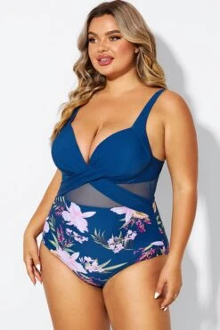 Floral Print Cut Out Mesh Underwire One Piece Swimsuit -Bikini Bliss Shop b deop006012 5