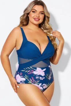 Floral Print Cut Out Mesh Underwire One Piece Swimsuit -Bikini Bliss Shop b deop006012 6