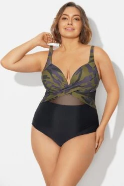 V-Neck Camouflage Print Mesh Underwired One Piece Swimsuit -Bikini Bliss Shop b deop006013 3