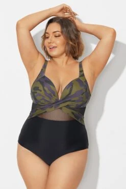 V-Neck Camouflage Print Mesh Underwired One Piece Swimsuit -Bikini Bliss Shop b deop006013 4