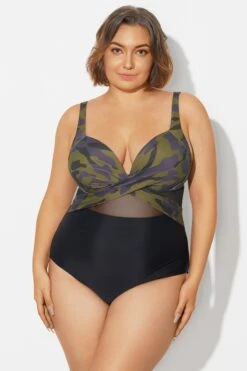 V-Neck Camouflage Print Mesh Underwired One Piece Swimsuit -Bikini Bliss Shop b deop006013 5