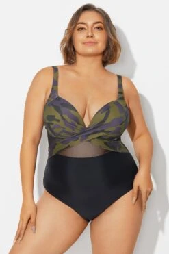 V-Neck Camouflage Print Mesh Underwired One Piece Swimsuit -Bikini Bliss Shop b deop006013 6