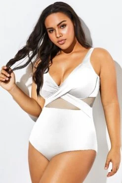 White Cut Out Mesh Underwire One Piece Swimsuit -Bikini Bliss Shop b deop006014 44