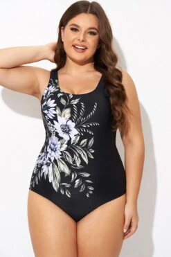 Elegant Flower Print Square Neck One Piece Swimsuit 9 Elegant Flower Print Square Neck One Piece Swimsuit -Bikini Bliss Shop b deop015005 4