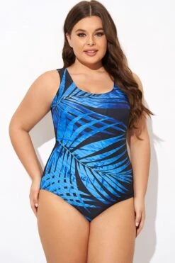 Square Neck Blue Electric Palm One Piece Swimsuit -Bikini Bliss Shop b deop015006 4