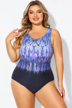 Purple High Neck Tummy Control One Piece Swimsuit -Bikini Bliss Shop b deop021001 3