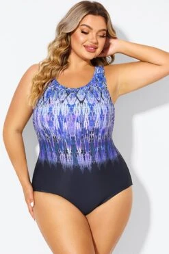 Purple High Neck Tummy Control One Piece Swimsuit -Bikini Bliss Shop b deop021001 4