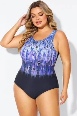 Purple High Neck Tummy Control One Piece Swimsuit -Bikini Bliss Shop b deop021001 5
