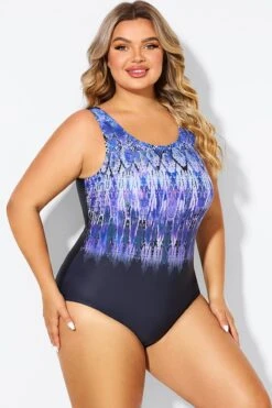 Purple High Neck Tummy Control One Piece Swimsuit -Bikini Bliss Shop b deop021001 6