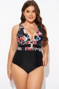 Floral Print Cut Out One Piece Swimsuit -Bikini Bliss Shop b deop032001 5