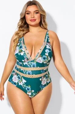 Floral Print Plunge V-neck One Piece Swimsuit -Bikini Bliss Shop b deop033006 4
