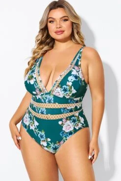 Floral Print Plunge V-neck One Piece Swimsuit -Bikini Bliss Shop b deop033006 5